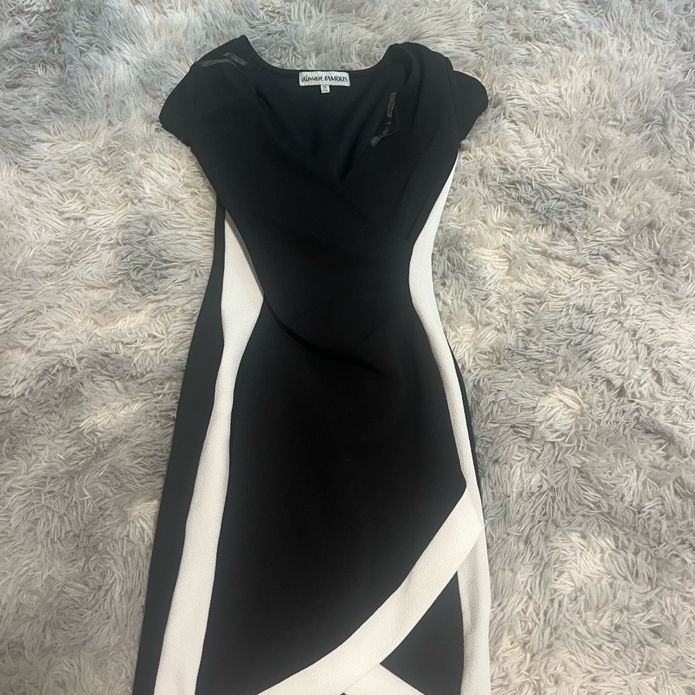 Almost Famous Black and White Asymmetrical Sheath Dress